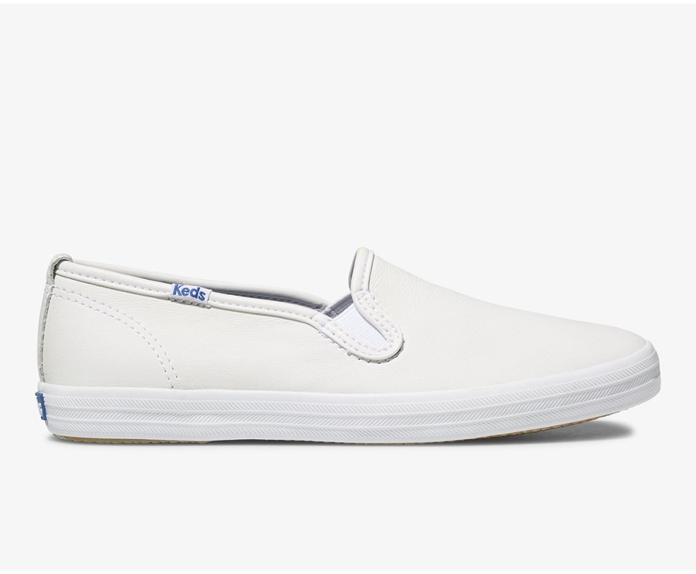 Keds Womens Slip Ons White - Champion Slip On Leather - 174MSITDY